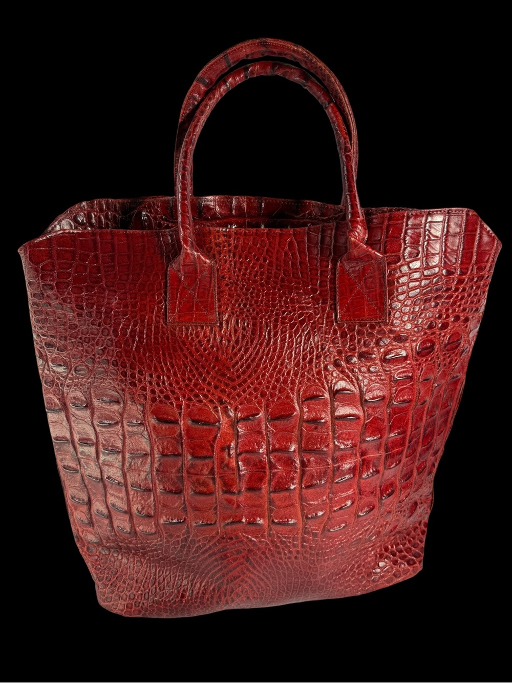 Classic Red Leather Croc-Embossed Tote Bag - Unbranded